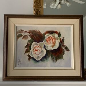 Wall Art vintage floral rose wooden frame cottage old money watercolor Shulds 79
